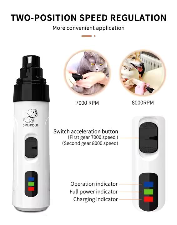 Rechargeable Dog Nail Grinder – USB Charging Electric Pet Nail Trimmer